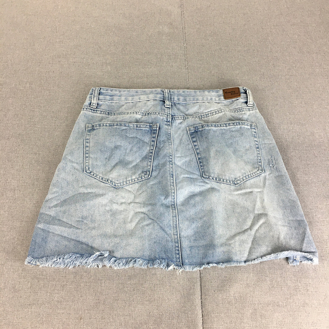 Country Denim Womens Mini Skirt Size 12 Blue Light Wash Raw Hem A-Line