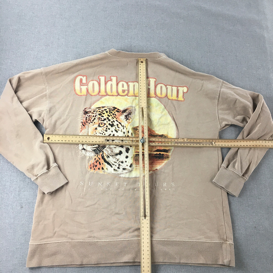 Golden Hour Sunset Tours Sweater Adult Size S Brown Leopard Safari Jumper