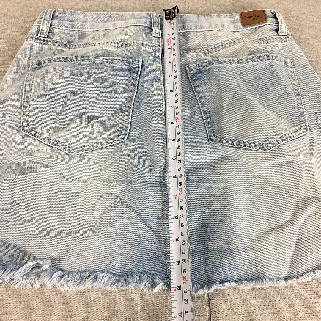 Country Denim Womens Mini Skirt Size 12 Blue Light Wash Raw Hem A-Line