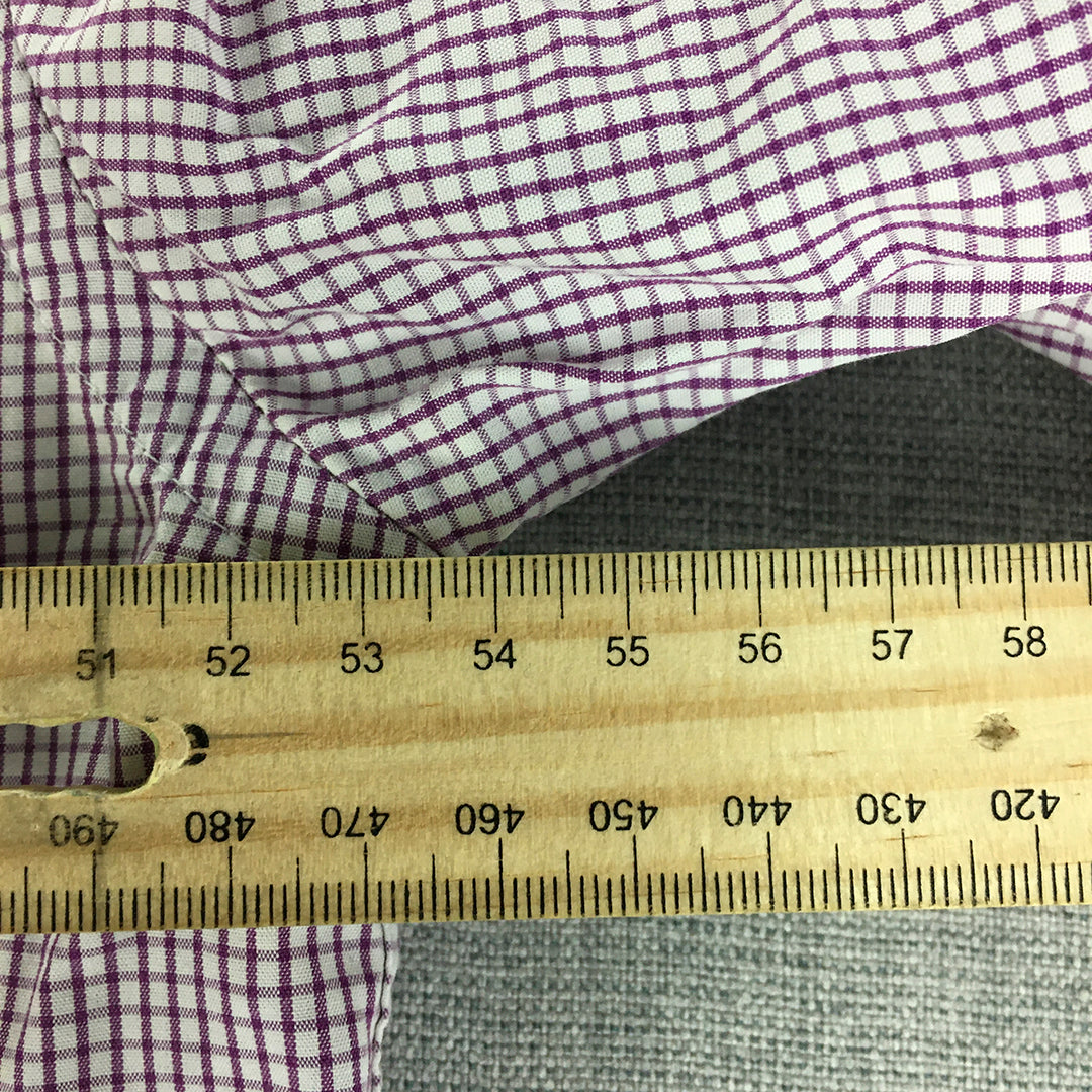 Nicholas Jermyn Mens Shirt Size M White Purple Checkered Classic Fit Button-Up