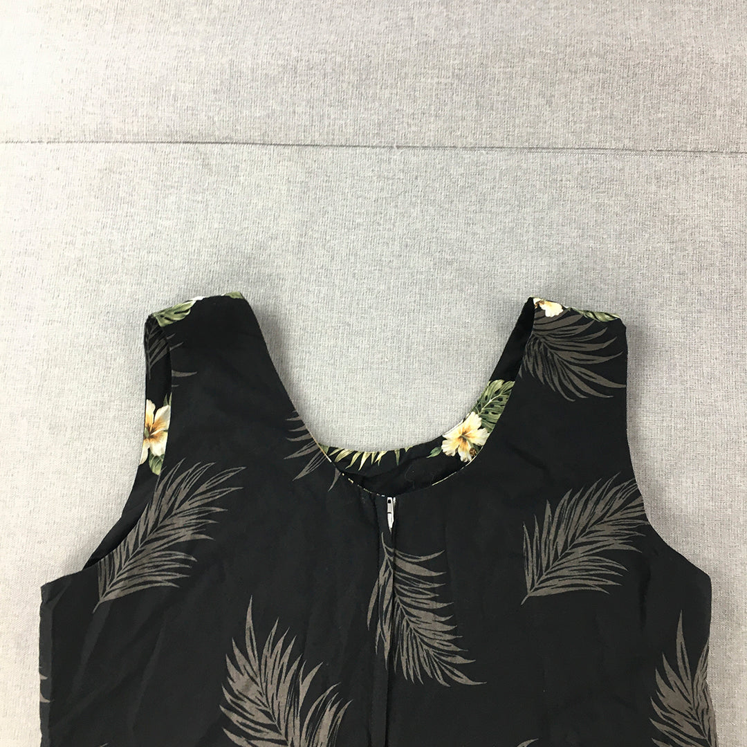 Ky's Womens Hawaiian Mini Dress Size XL Black A-Line Floral Sleeveless