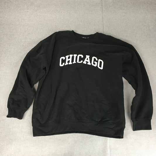 Boohoo Mens Sweater Size M Black Chicago Crew Neck Pullover Jumper