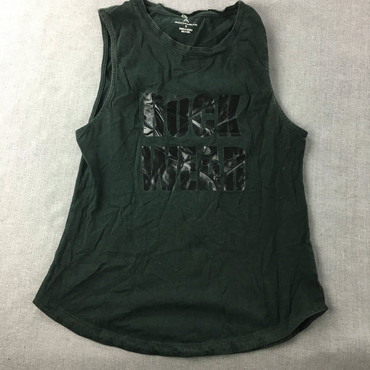 Rockwear Womens Tank Top Size 10 Dark Green Logo Sleeveless Shirt