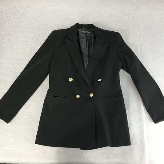 Miss Selfridge Womens Blazer Jacket Size 8 Black Double Breasted Collared Coat