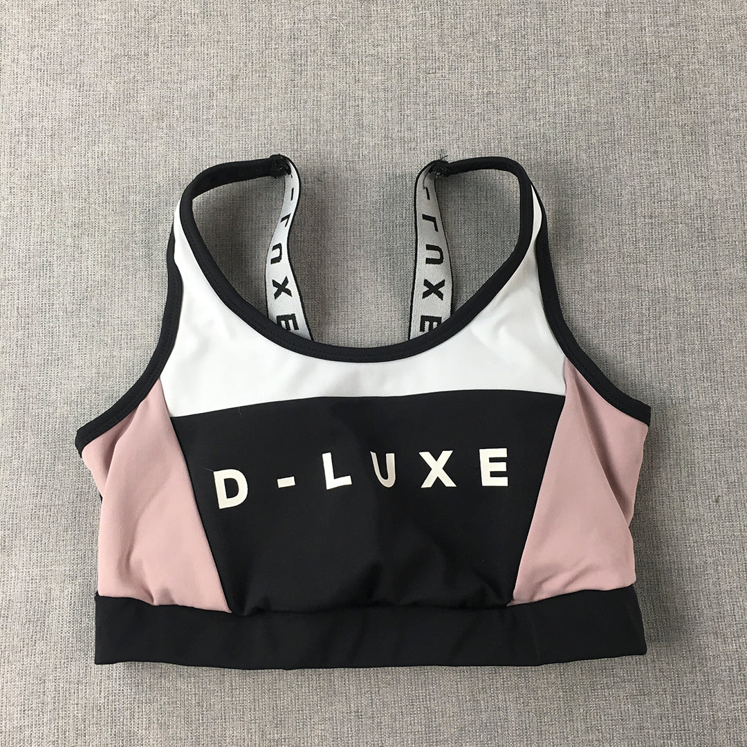 Decjuba D-Luxe Womens Sports Bra Size 8 Black Pink Logo Cropped Top