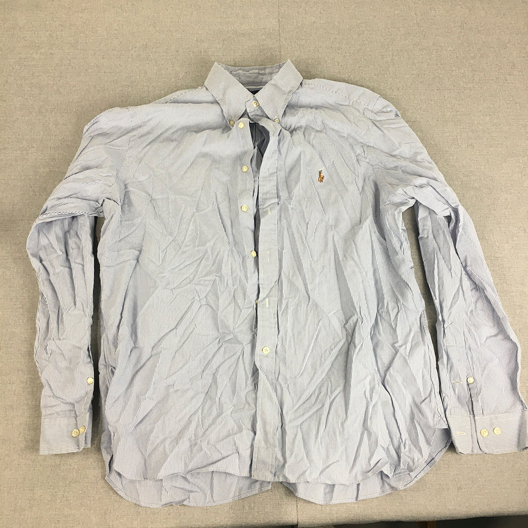 Ralph Lauren Mens Shirt Size XL (17) Blue White Striped Button-Up Logo Button-Up