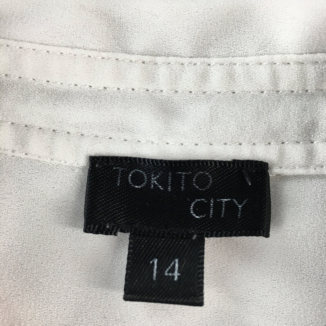 Tokito City Womens Top Size 10 White Long Sleeve Button-Up Shirt