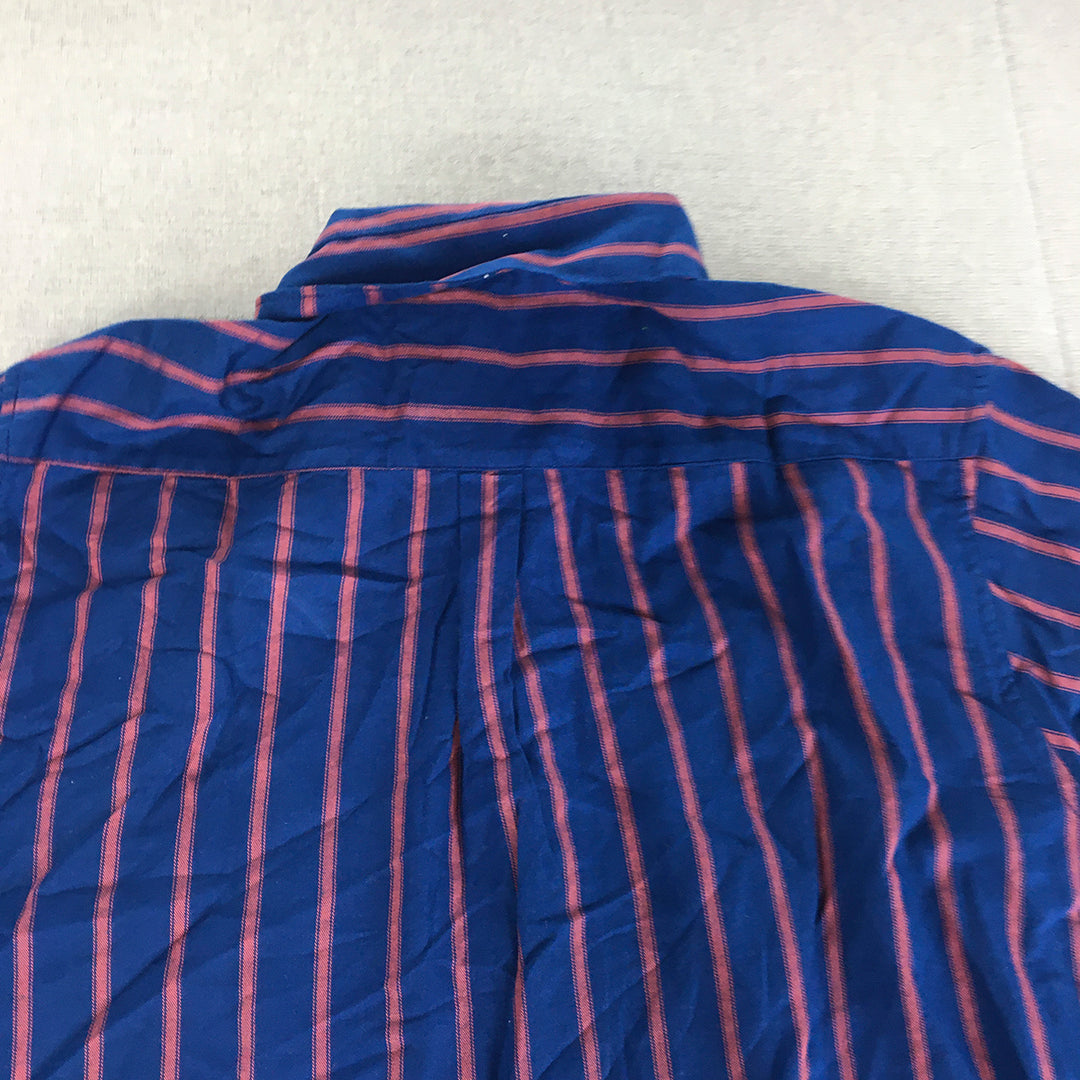 Zara Man Shirt Size L Blue Pink Striped Slim Fit Long Sleeve Button-Up