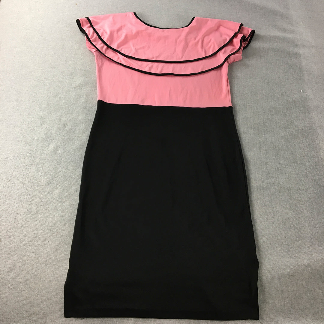 Karmic Vision Womens Mini Dress Size M Pink Black Short Sleeve