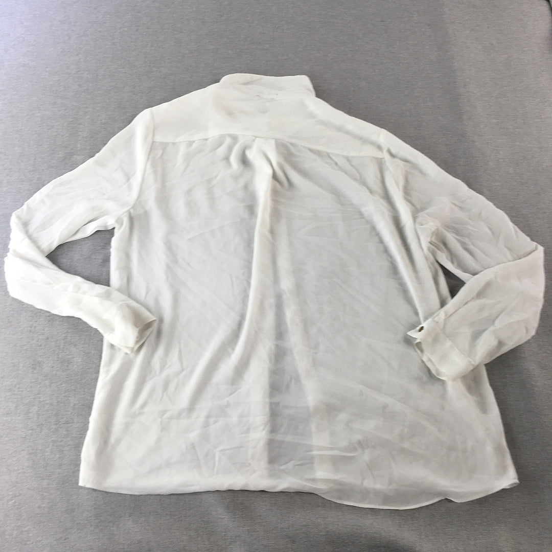 Tokito City Womens Top Size 10 White Long Sleeve Button-Up Shirt