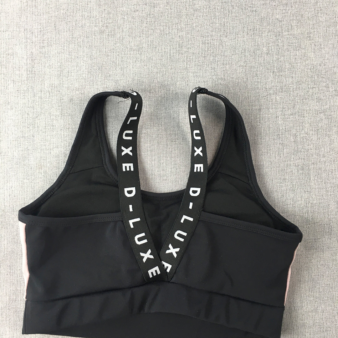 Decjuba D-Luxe Womens Sports Bra Size 8 Black Pink Logo Cropped Top