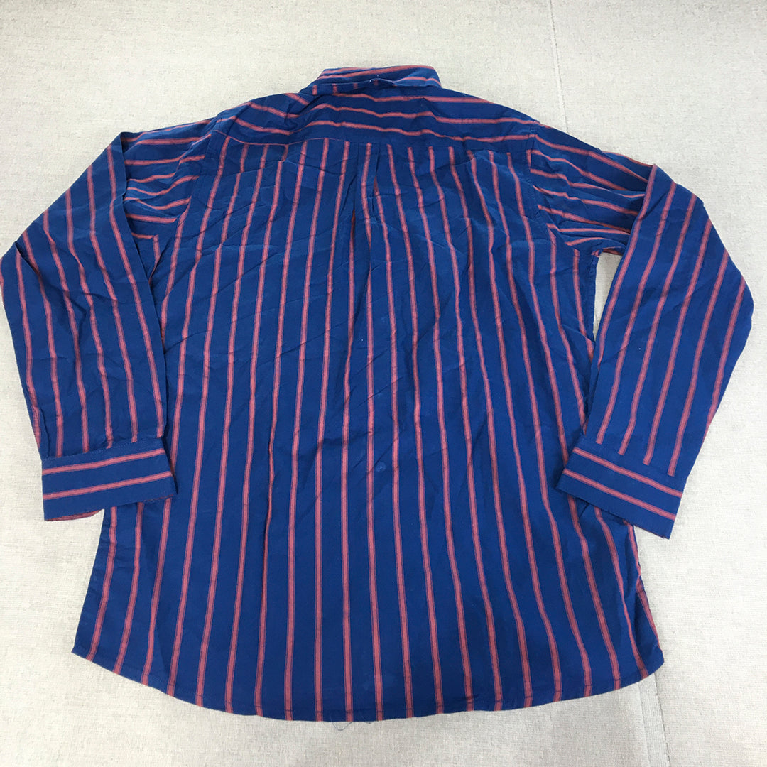 Zara Man Shirt Size L Blue Pink Striped Slim Fit Long Sleeve Button-Up