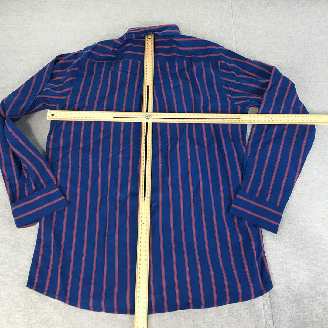 Zara Man Shirt Size L Blue Pink Striped Slim Fit Long Sleeve Button-Up