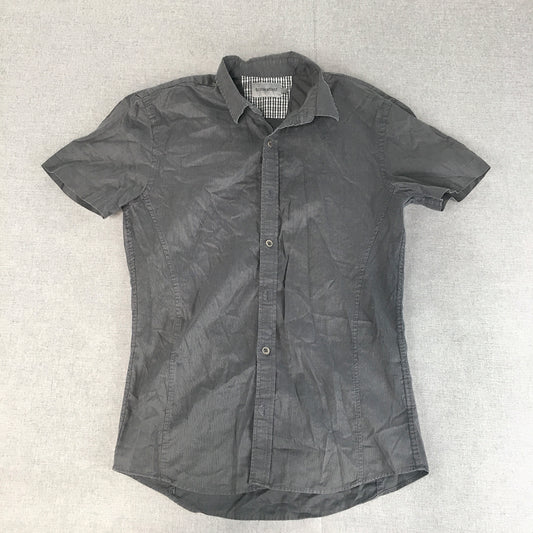 Brooksfield Mens Shirt Size S Grey Short Sleeve Button-Up Collared