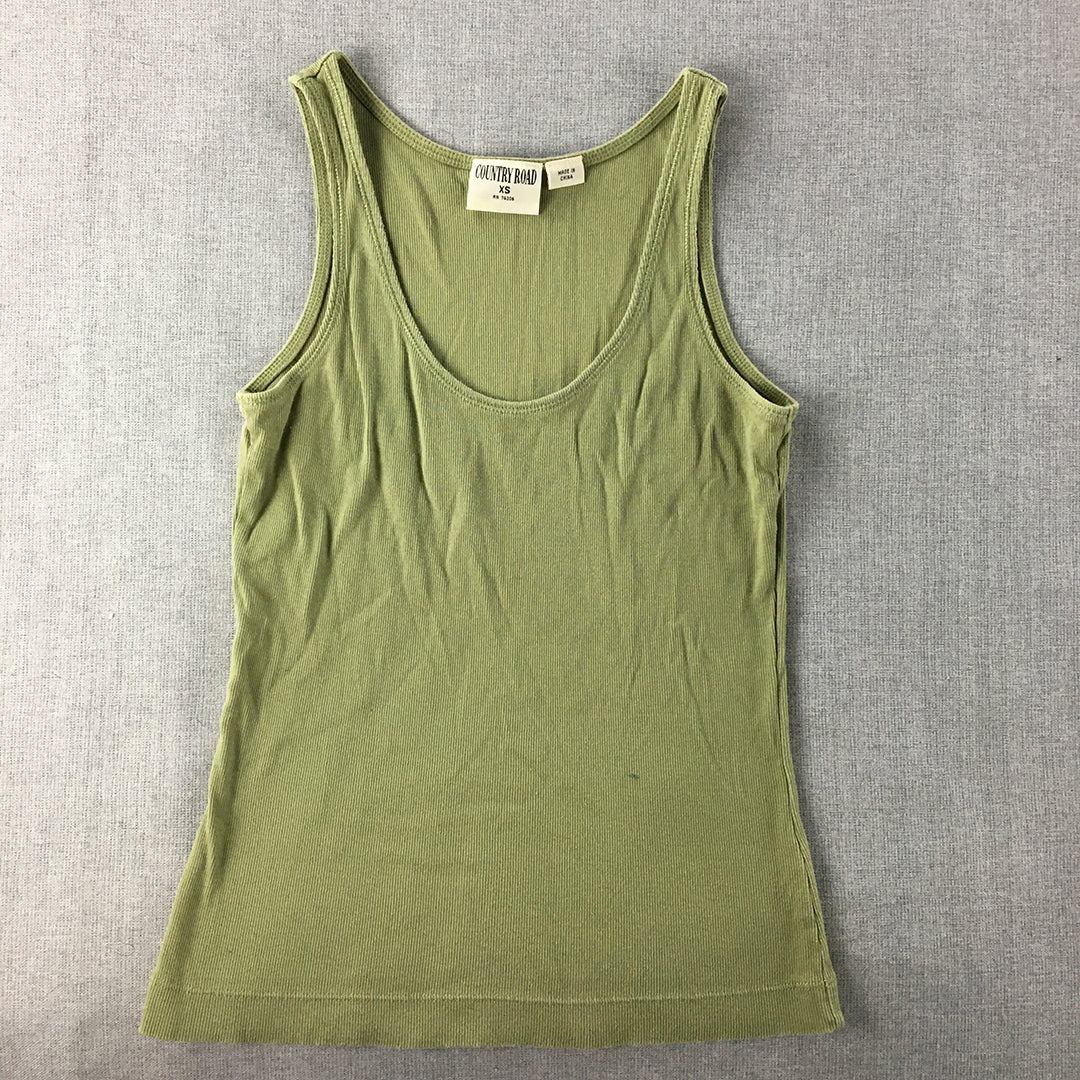 Vintage Country Road Womens Tank Top Size XS Khaki Green Scoop Neck Shirt