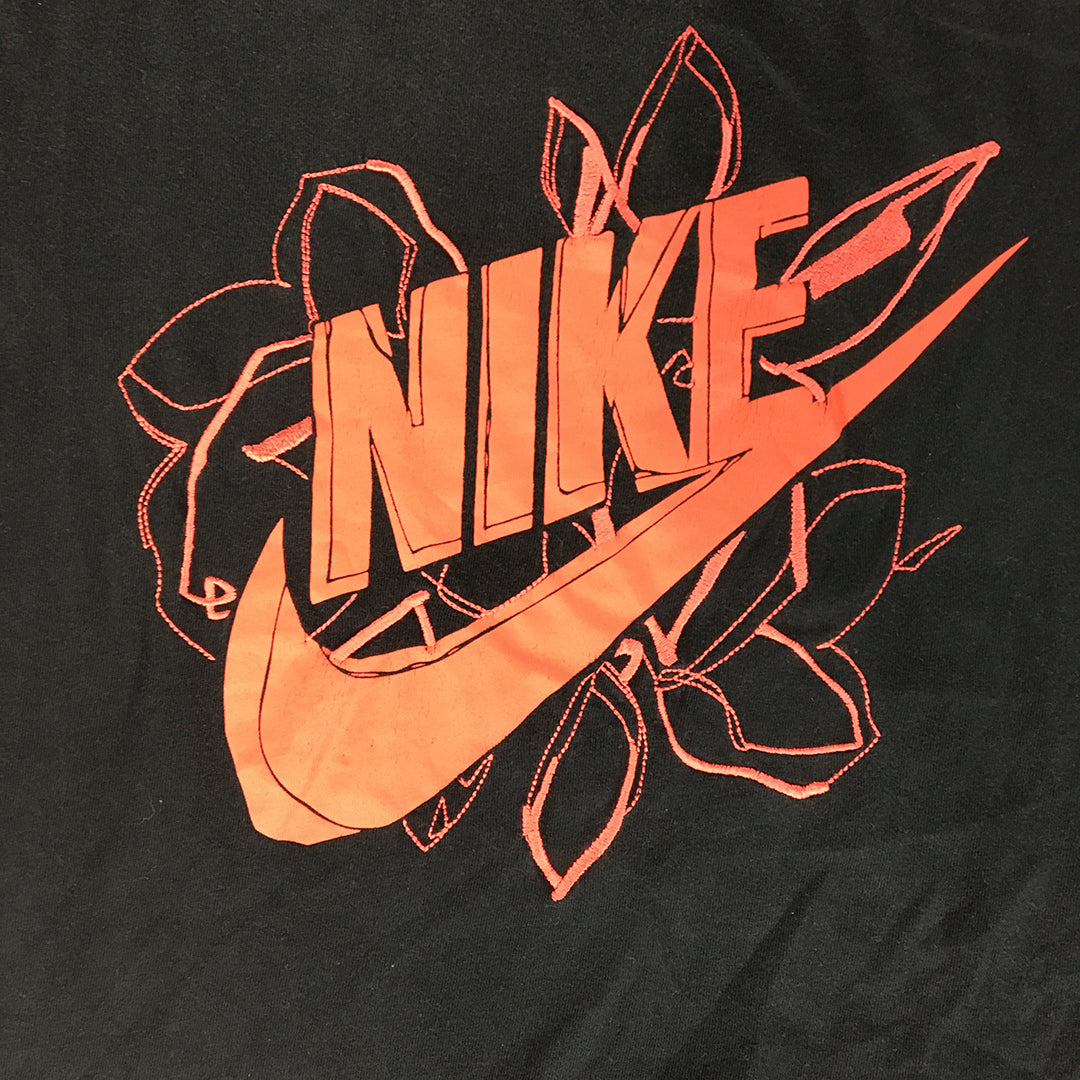 Nike Womens T-Shirt Size L Black Red Big Logo Short Sleeve Top