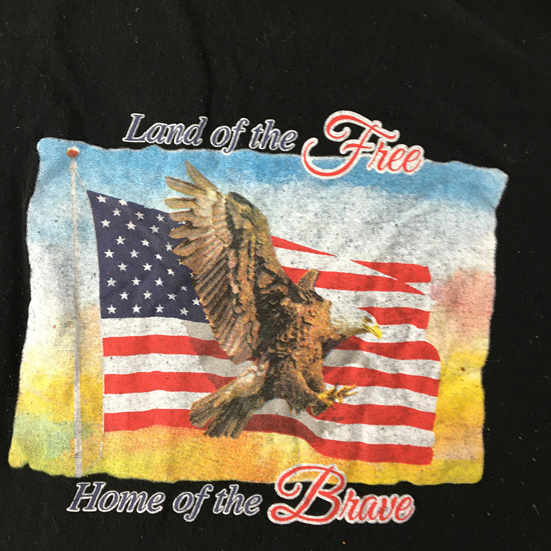 America Land Of The Free Home Of The Brave T-Shirt Adult Size L Black USA Flag