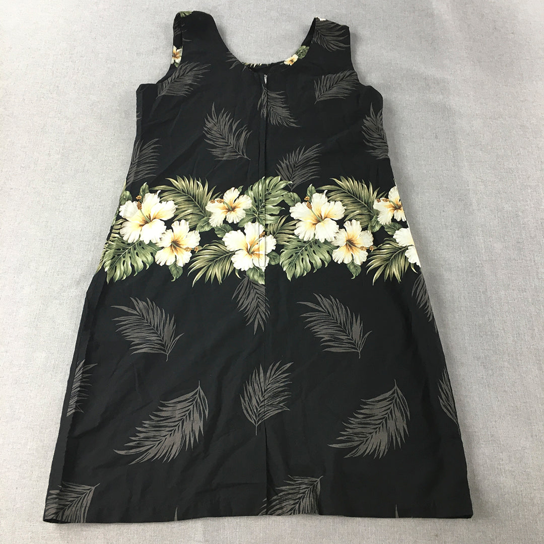 Ky's Womens Hawaiian Mini Dress Size XL Black A-Line Floral Sleeveless