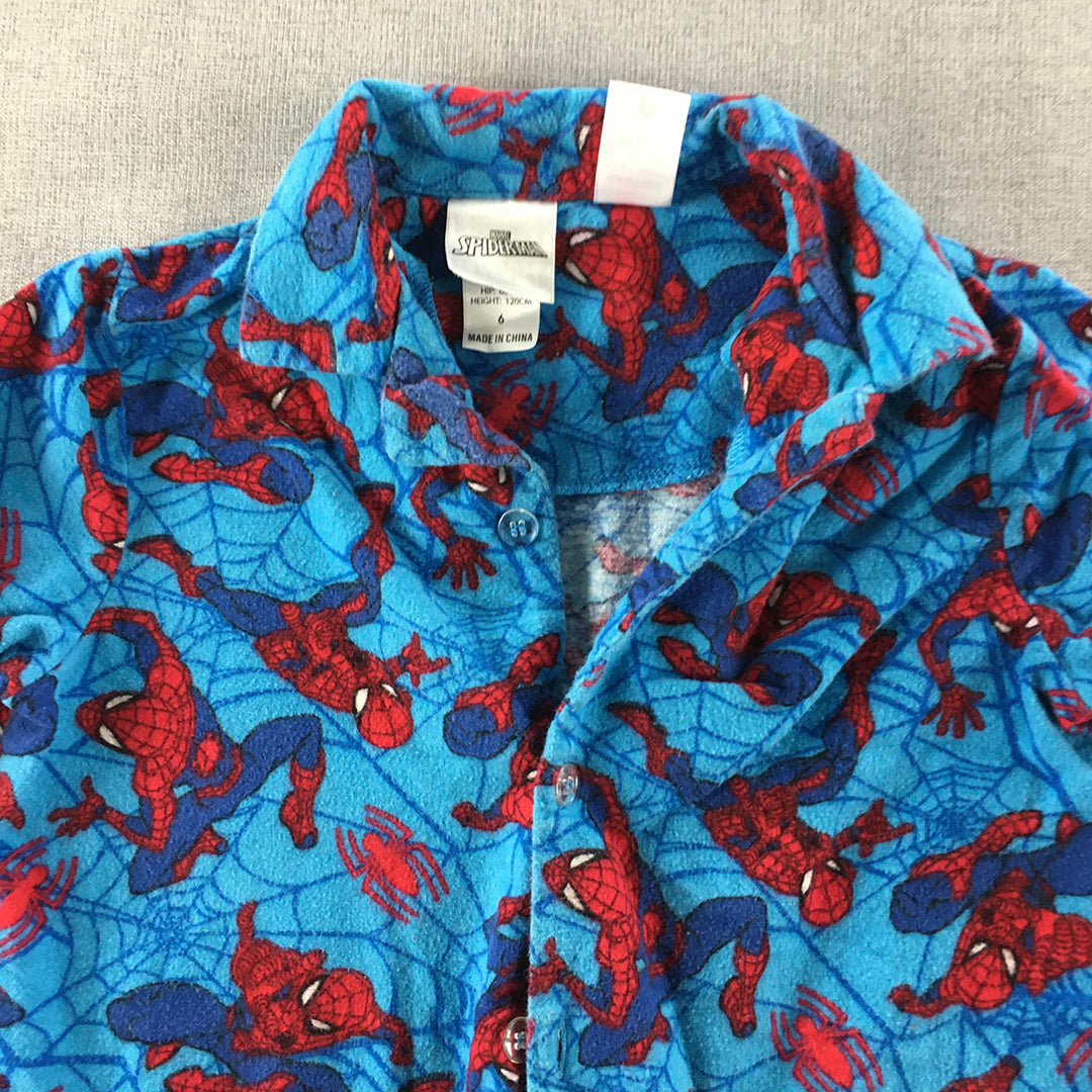 Marvel Spider-Man Kids Boys Pajama Shirt Size 6 Blue Button Sleepwear Shirt