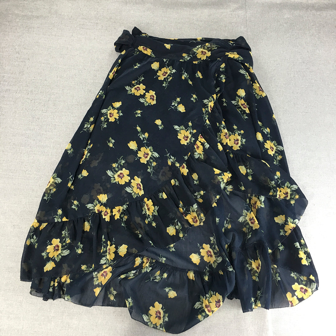 Abercrombie & Fitch Womens Wrap Skirt Size M Navy Blue Floral A-Line