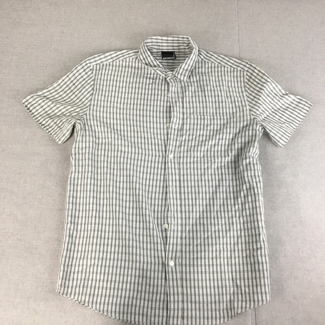 Bronson Mens Shirt Size S Grey Checkered Short Sleeve Button-Up