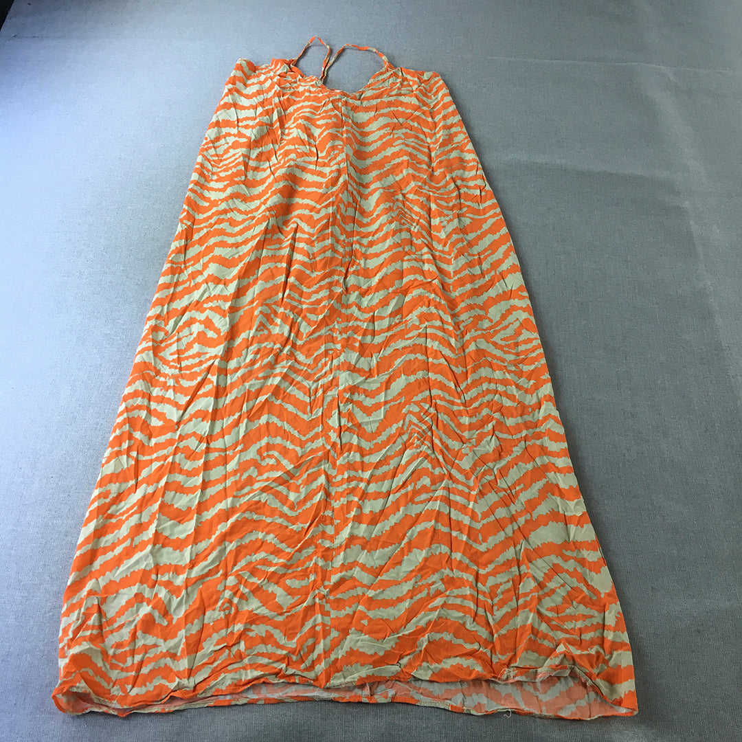 Lily Whyt Womens A-Line Dress Size M Orange Brown Striped Sleeveless Midi