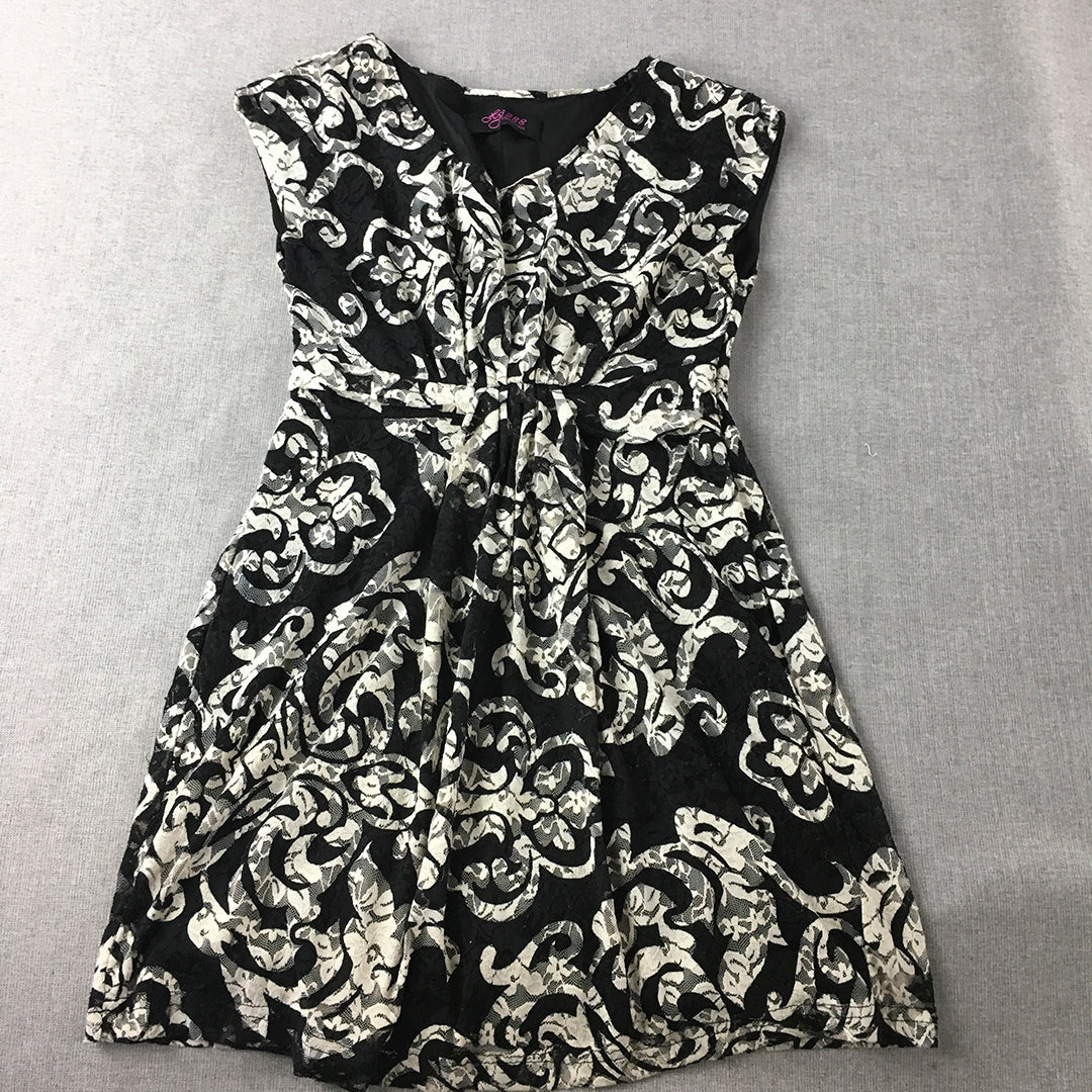 HJ 388 Collection Womens Mini Dress Size S Black White Floral Fit Flare