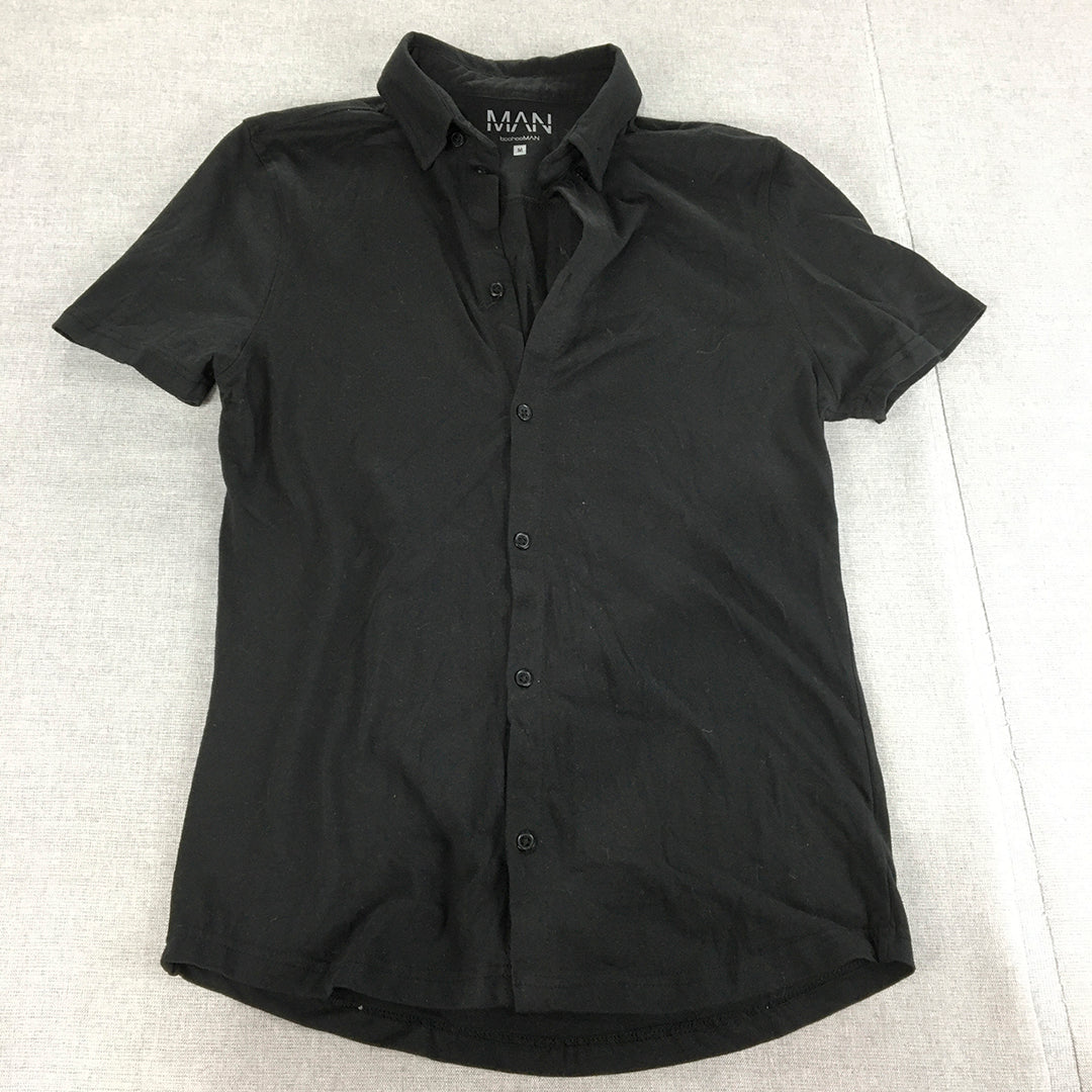 Boohoo Man Shirt Size M Slim Fit Black Collared Short Sleeve Button-Up