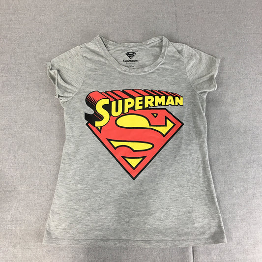 Superman Womens T-Shirt Size XS Grey DC Comics Logo Short Sleeve Top