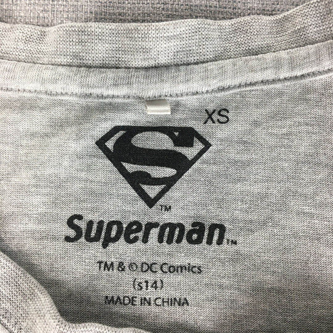 Superman Womens T-Shirt Size XS Grey DC Comics Logo Short Sleeve Top