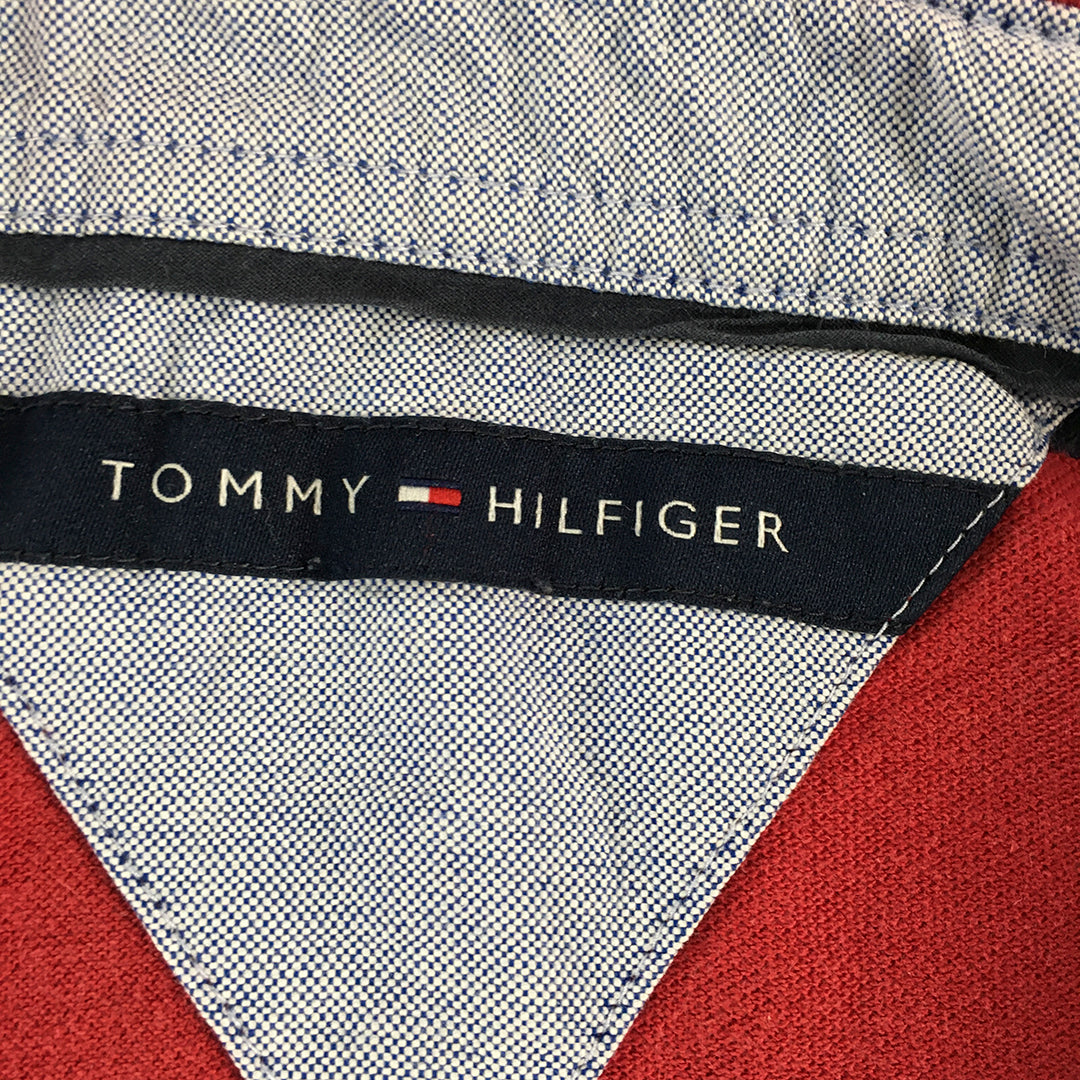 Tommy Hilfiger Mens Rugby Shirt Size L Red Navy Striped Long Sleeve Logo Polo