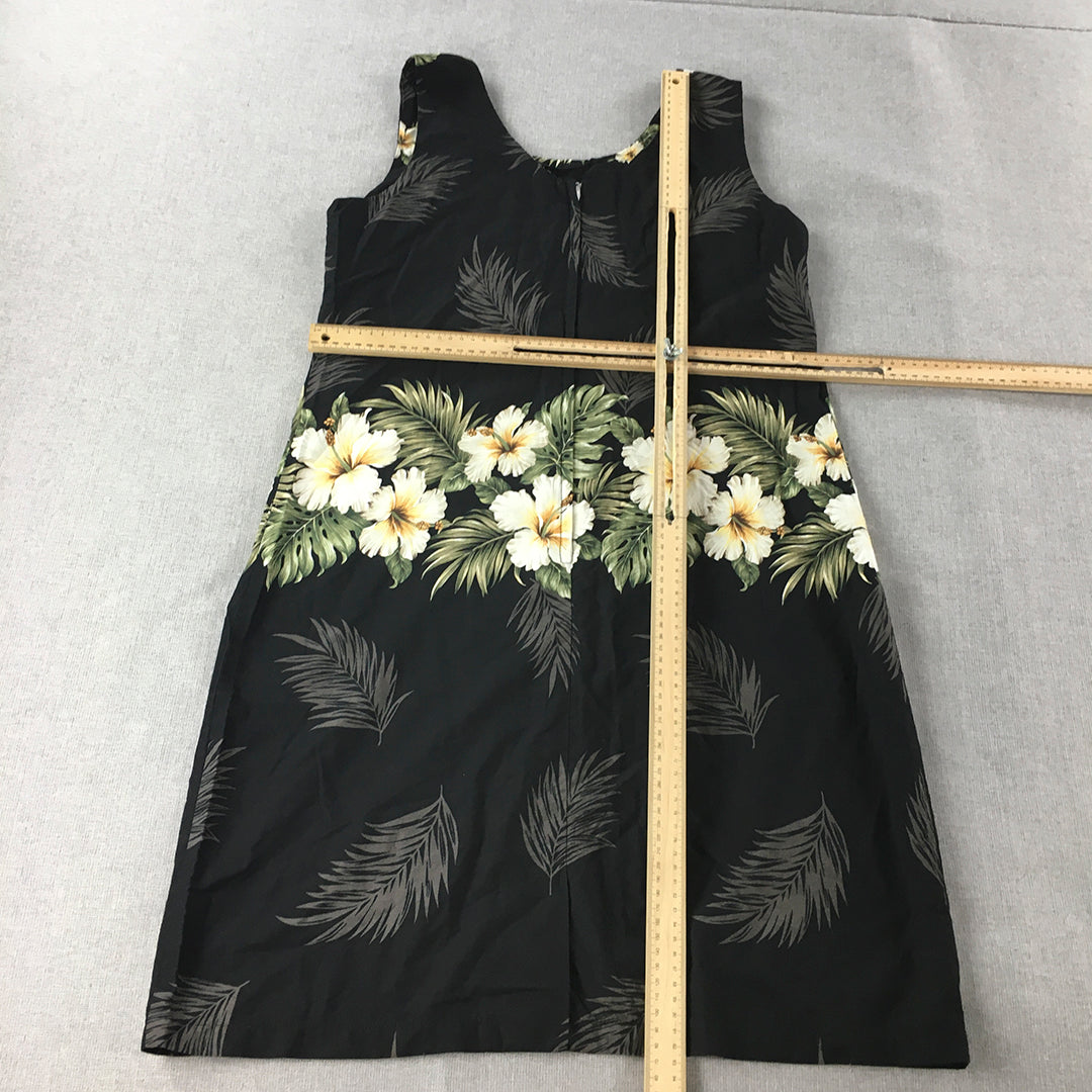 Ky's Womens Hawaiian Mini Dress Size XL Black A-Line Floral Sleeveless