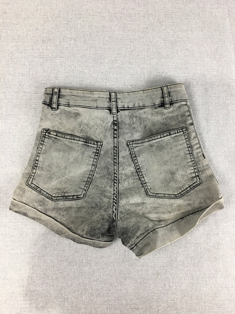 H&M Womens Denim Shorts Size 6 Grey Acid Wash Stretch Bermuda