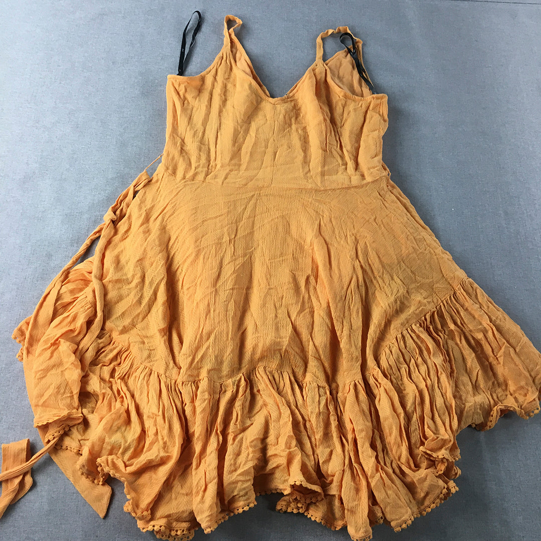 Jorge Womens Mini Dress Size 14 Orange Ruffled Hem Surplice Neckline