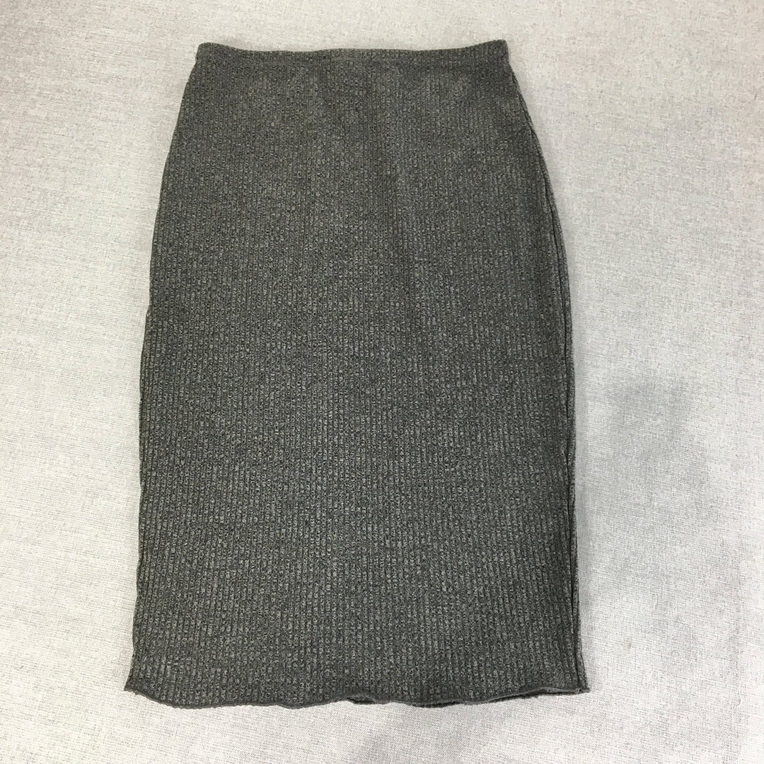 Ally Womens Pencil Skirt Size 12 Grey Stretch Knit Midi Straight