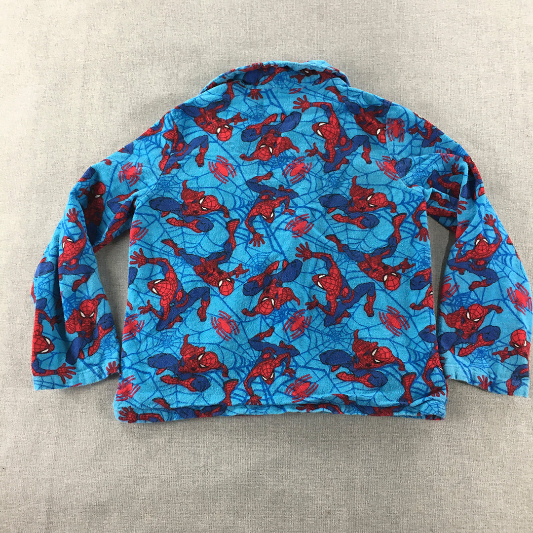 Marvel Spider-Man Kids Boys Pajama Shirt Size 6 Blue Button Sleepwear Shirt