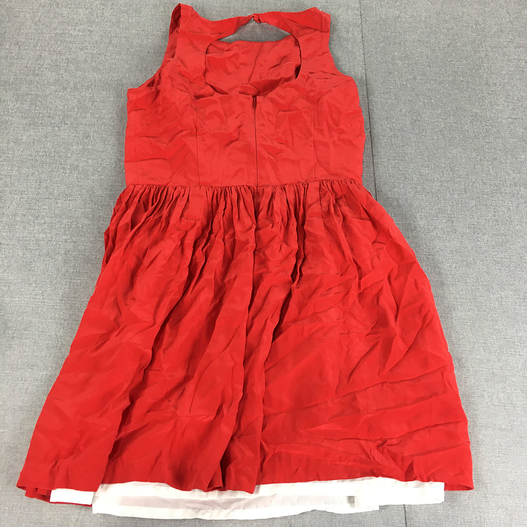 Amanda Uprichard Womens 100% Silk Mini Dress Size L Red Pleated Sleeveless