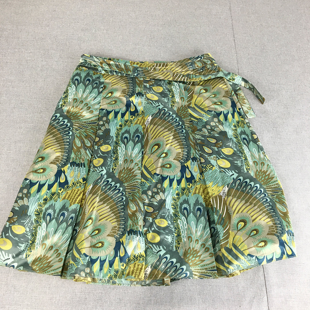 Esprit Womens Mini Skirt Size 6 Green Pleated A Line Peacock Feathers