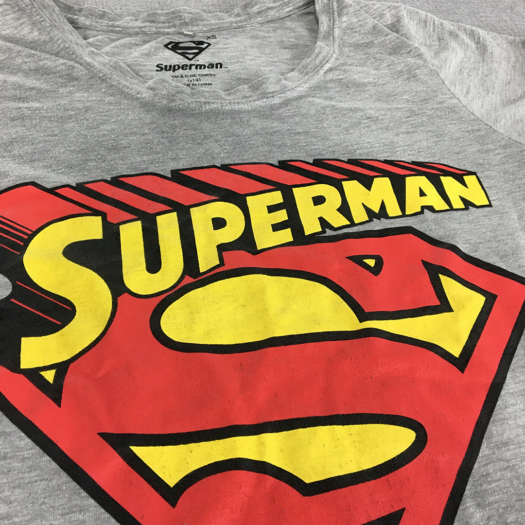 Superman Womens T-Shirt Size XS Grey DC Comics Logo Short Sleeve Top