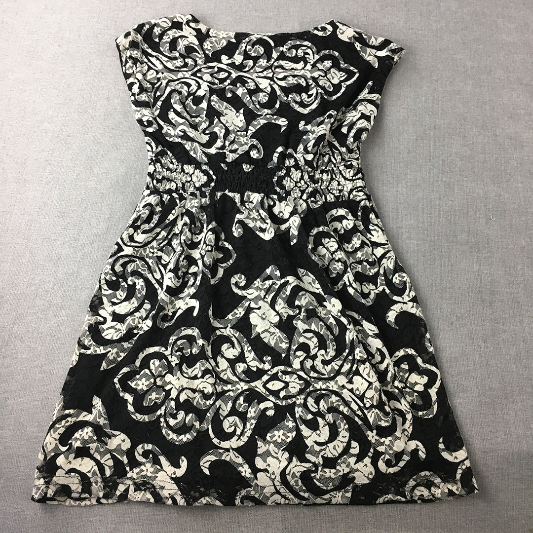 HJ 388 Collection Womens Mini Dress Size S Black White Floral Fit Flare