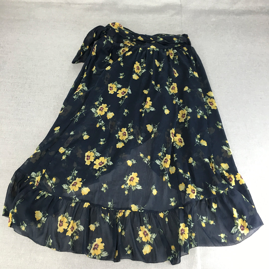 Abercrombie & Fitch Womens Wrap Skirt Size M Navy Blue Floral A-Line