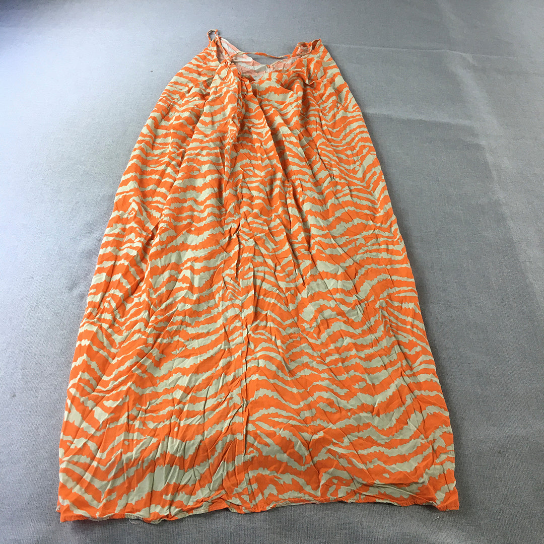 Lily Whyt Womens A-Line Dress Size M Orange Brown Striped Sleeveless Midi