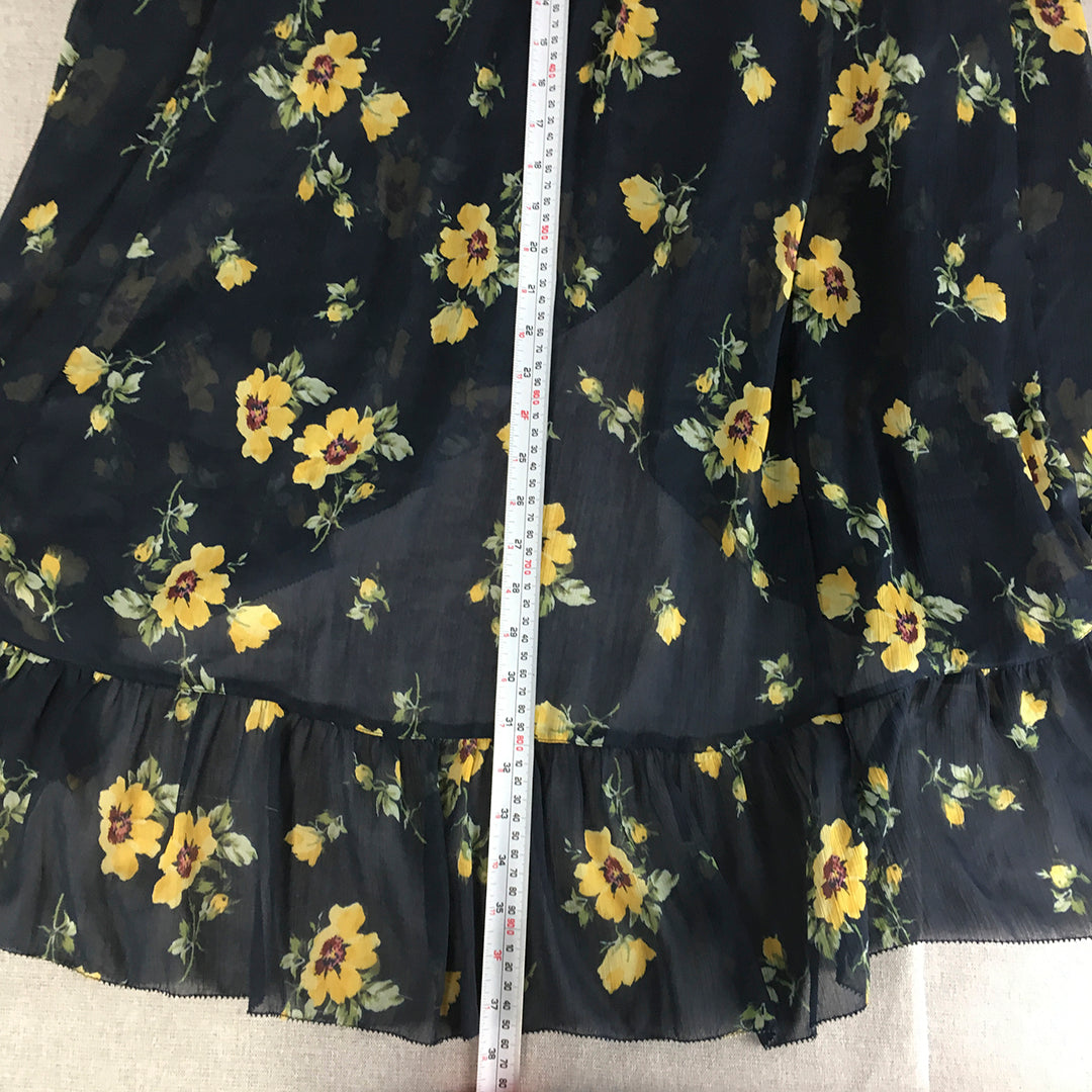 Abercrombie & Fitch Womens Wrap Skirt Size M Navy Blue Floral A-Line