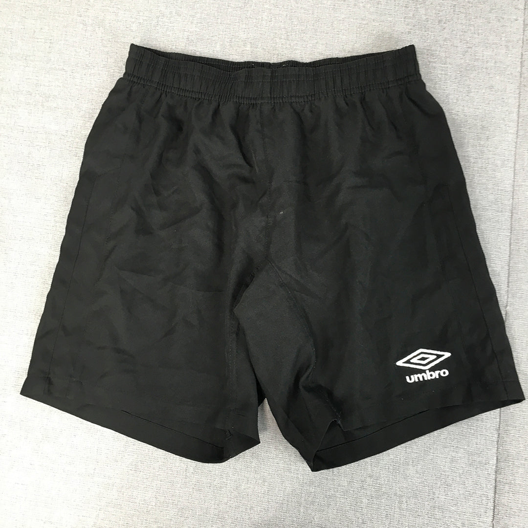 Umbro Kids Boys Shorts Size 12 Years Black Logo Football Elastic Waist