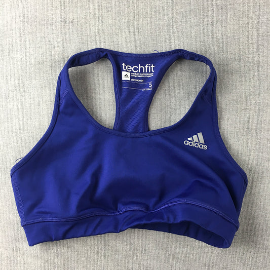 Adidas Techfit Womens Sports Bra Size S Blue Logo Cropped Top