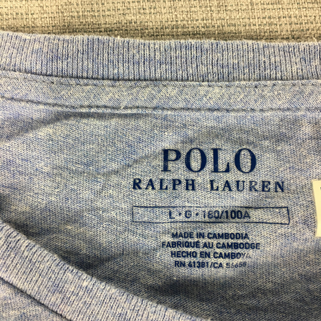 Polo Ralph Lauren Mens Shirt Size L Blue Long Sleeve Logo Pullover Crew Neck