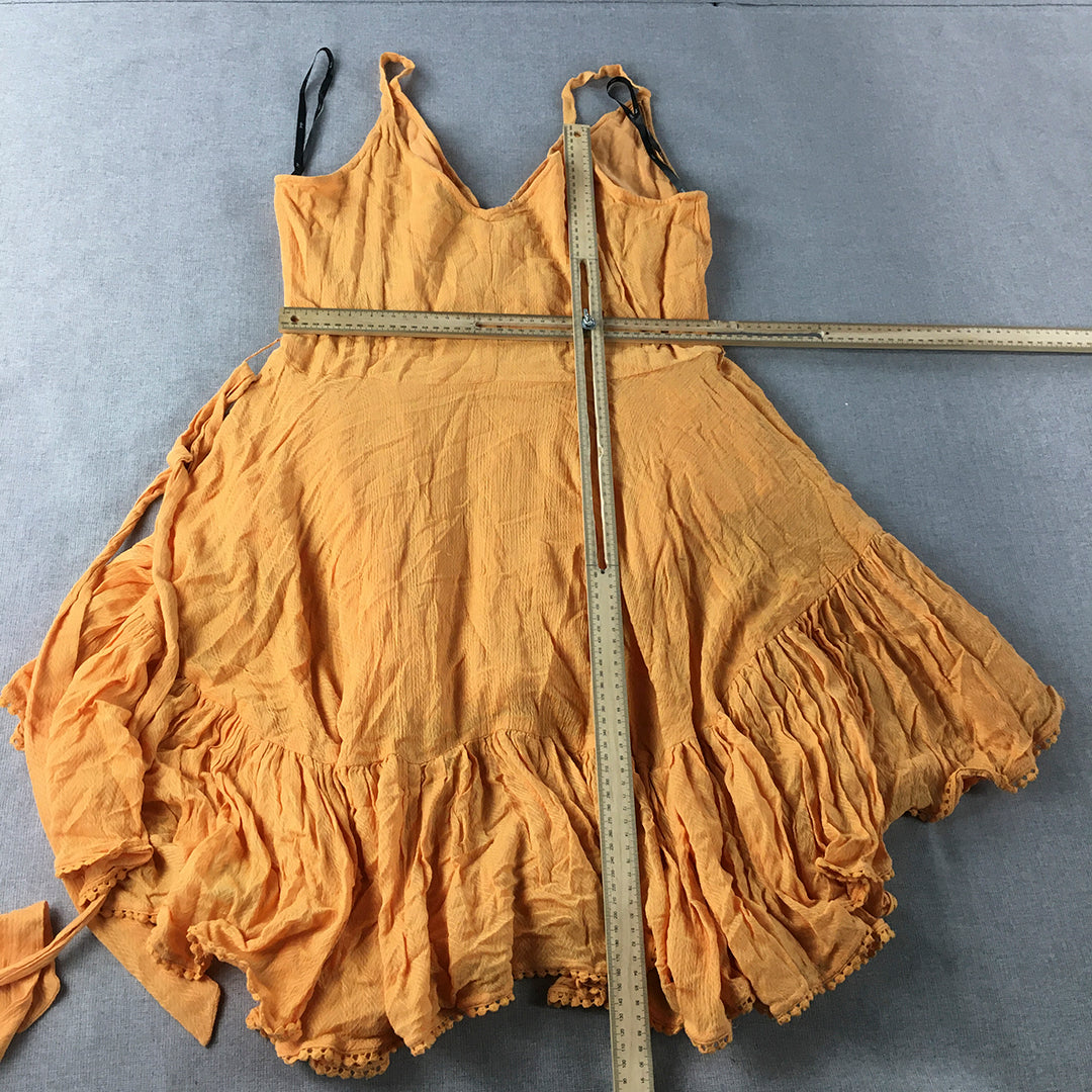 Jorge Womens Mini Dress Size 14 Orange Ruffled Hem Surplice Neckline