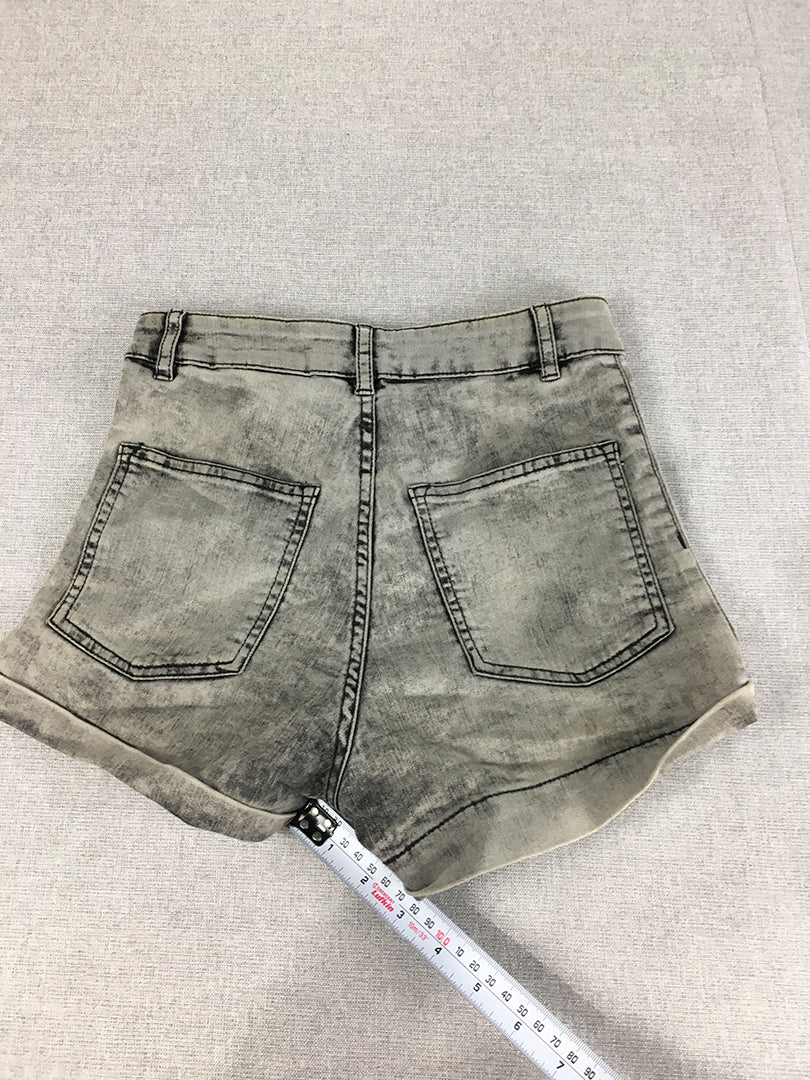 H&M Womens Denim Shorts Size 6 Grey Acid Wash Stretch Bermuda