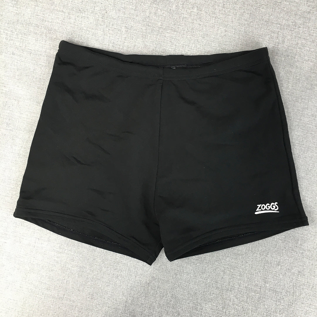 Zoggs Kids Boys Swim Shorts Size 14 Black Logo Stretch Fabric Trunks