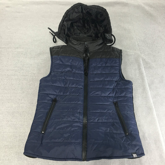 Insitu Mens Puffer Vest Size S Navy Blue Hoodie Zip-Up Pockets Sleeveless